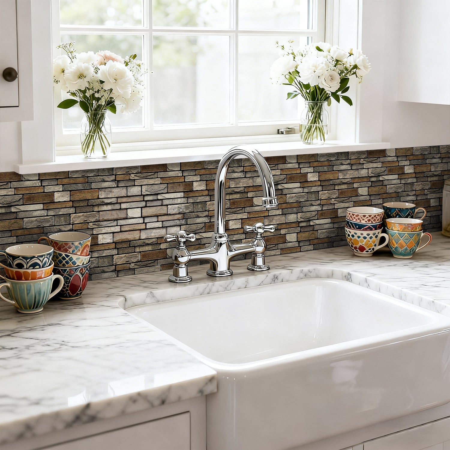 Rustic Sandstone Faux Stone Gel Tiles - 3D Peel and Stick Splashback