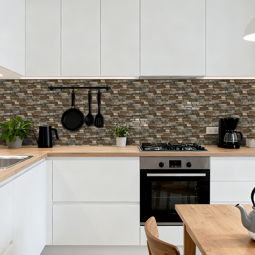 Rustic Sandstone Faux Stone Gel Tiles - 3D Peel and Stick Splashback