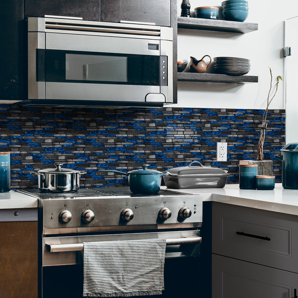 Midnight Blue Slate Faux Stone Gel Tiles - 3D Peel and Stick Splashback