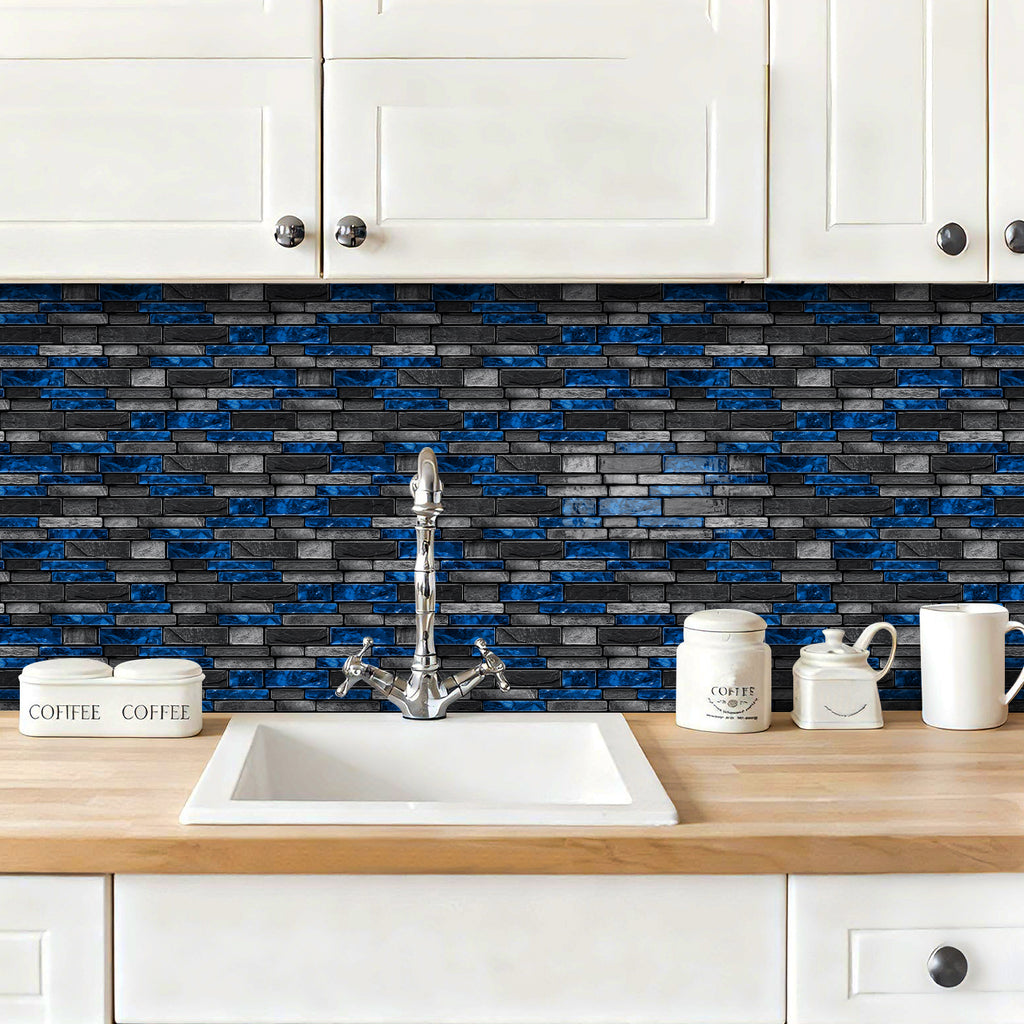 Midnight Blue Slate Faux Stone Gel Tiles - 3D Peel and Stick Splashback