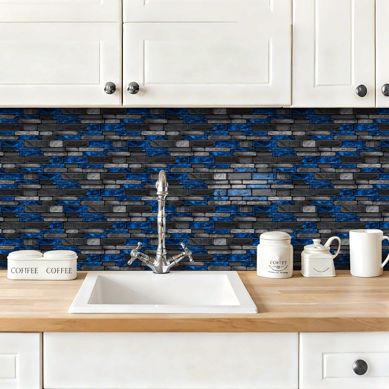 Midnight Blue Slate Faux Stone Gel Tiles - 3D Peel and Stick Splashback