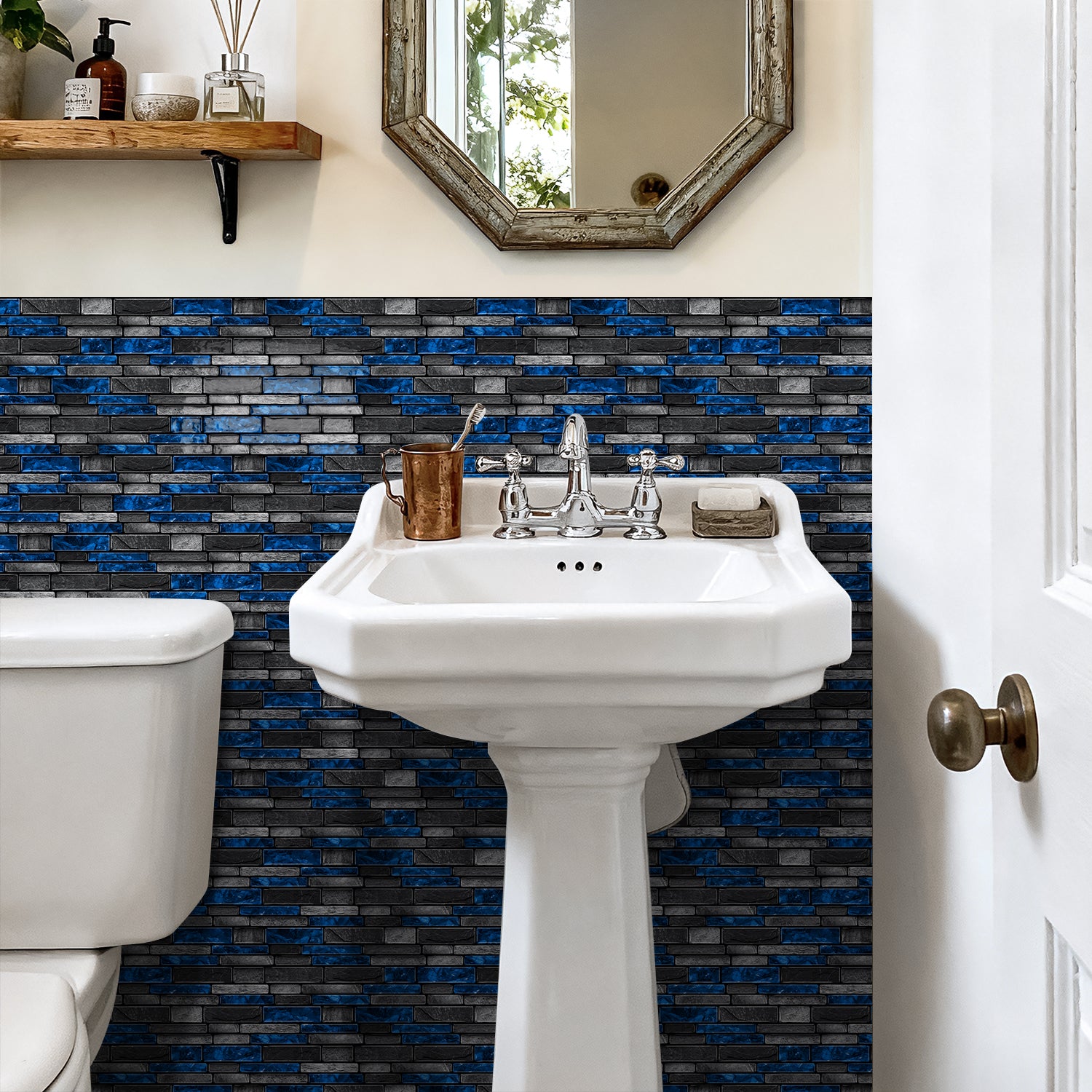 Midnight Blue Slate Faux Stone Gel Tiles - 3D Peel and Stick Splashback