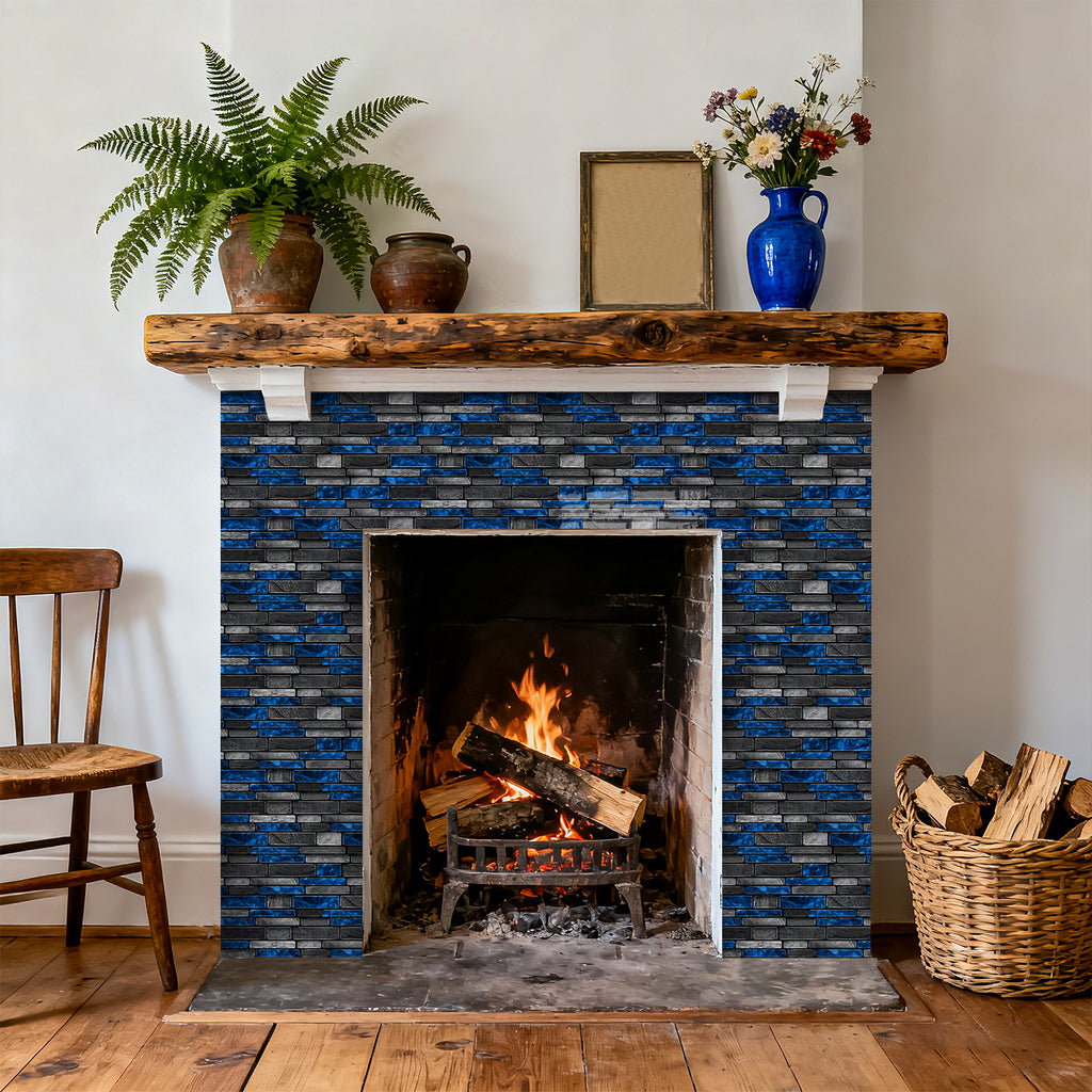 Midnight Blue Slate Faux Stone Gel Tiles - 3D Peel and Stick Splashback