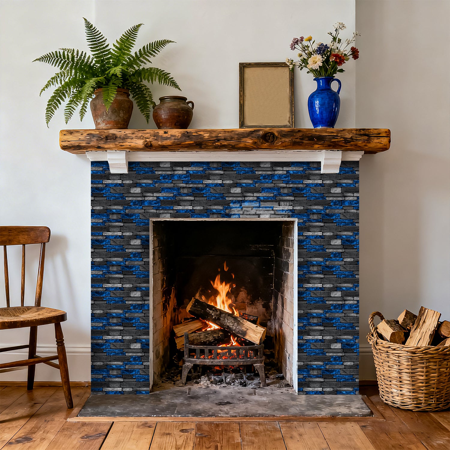 Midnight Blue Slate Faux Stone Gel Tiles - 3D Peel and Stick Splashback