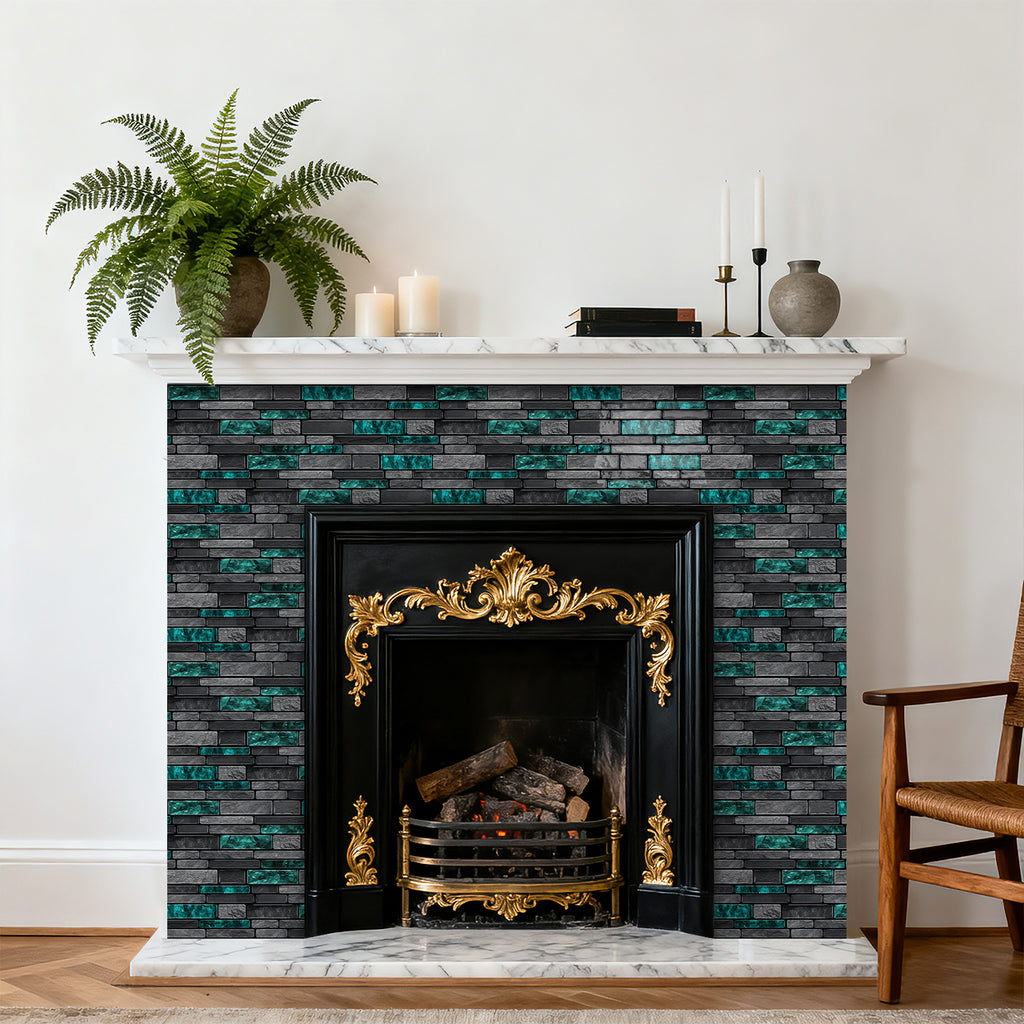 Emerald Green Slate Faux Stone Gel Tiles - 3D Peel and Stick Splashback