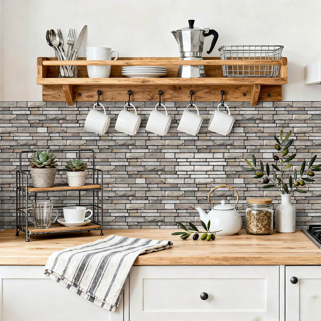Natural Limestone Faux Stone Gel Tiles - 3D Peel and Stick Splashback