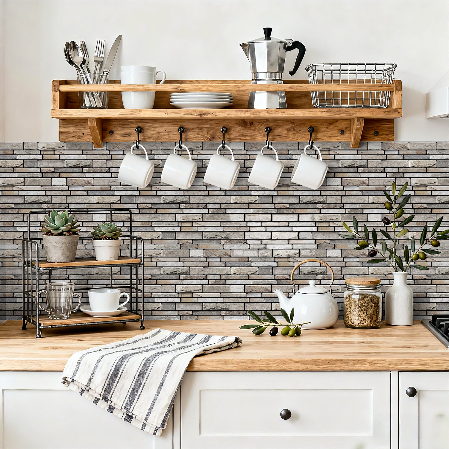 Natural Limestone Faux Stone Gel Tiles - 3D Peel and Stick Splashback