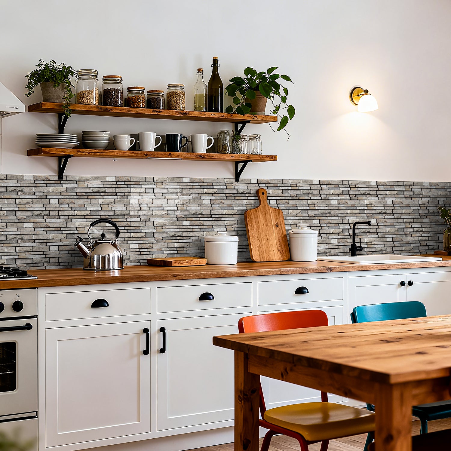 Natural Limestone Faux Stone Gel Tiles - 3D Peel and Stick Splashback