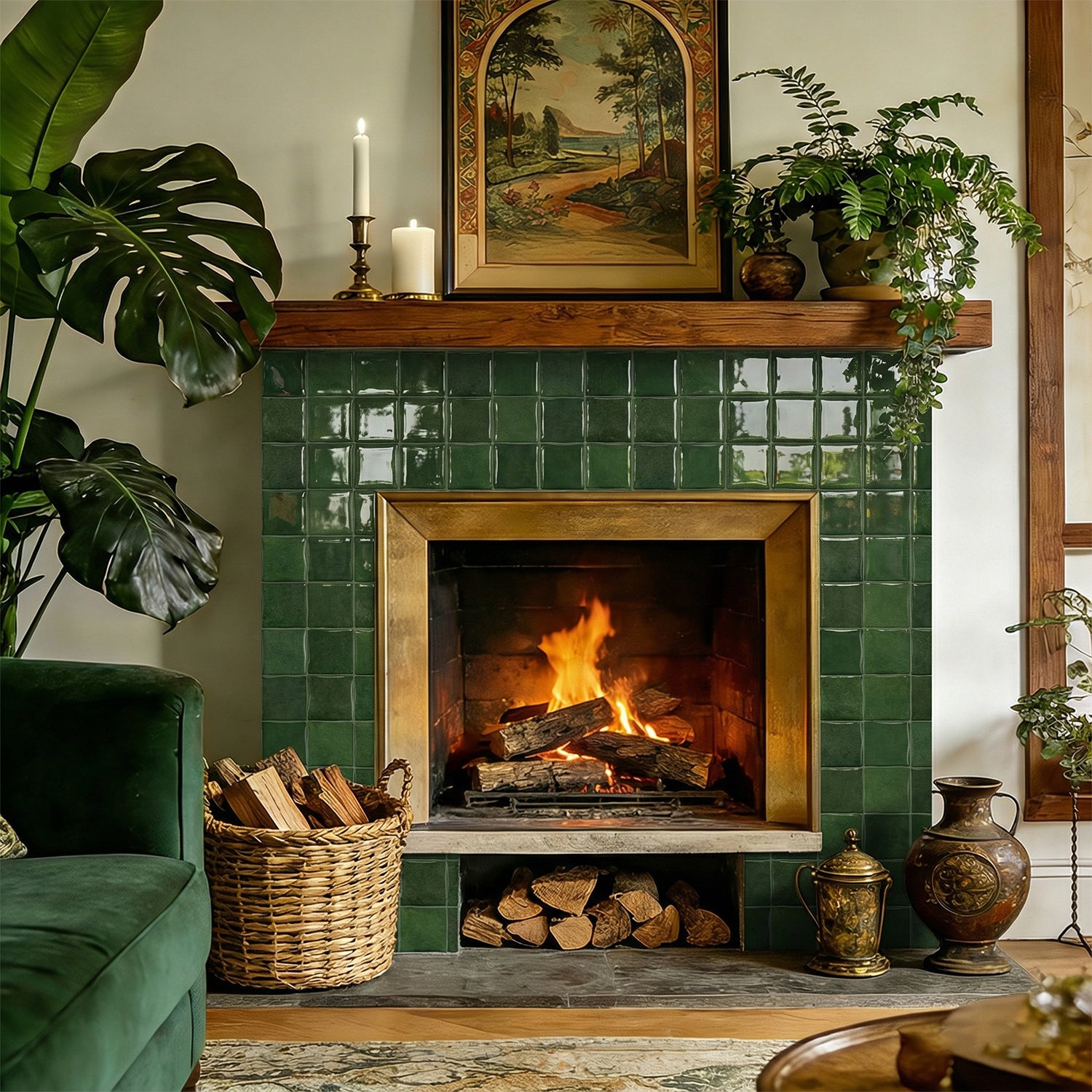 Vintage Green Square Grid Mosaic Tiles - 3D Gel Peel and Stick Splashback