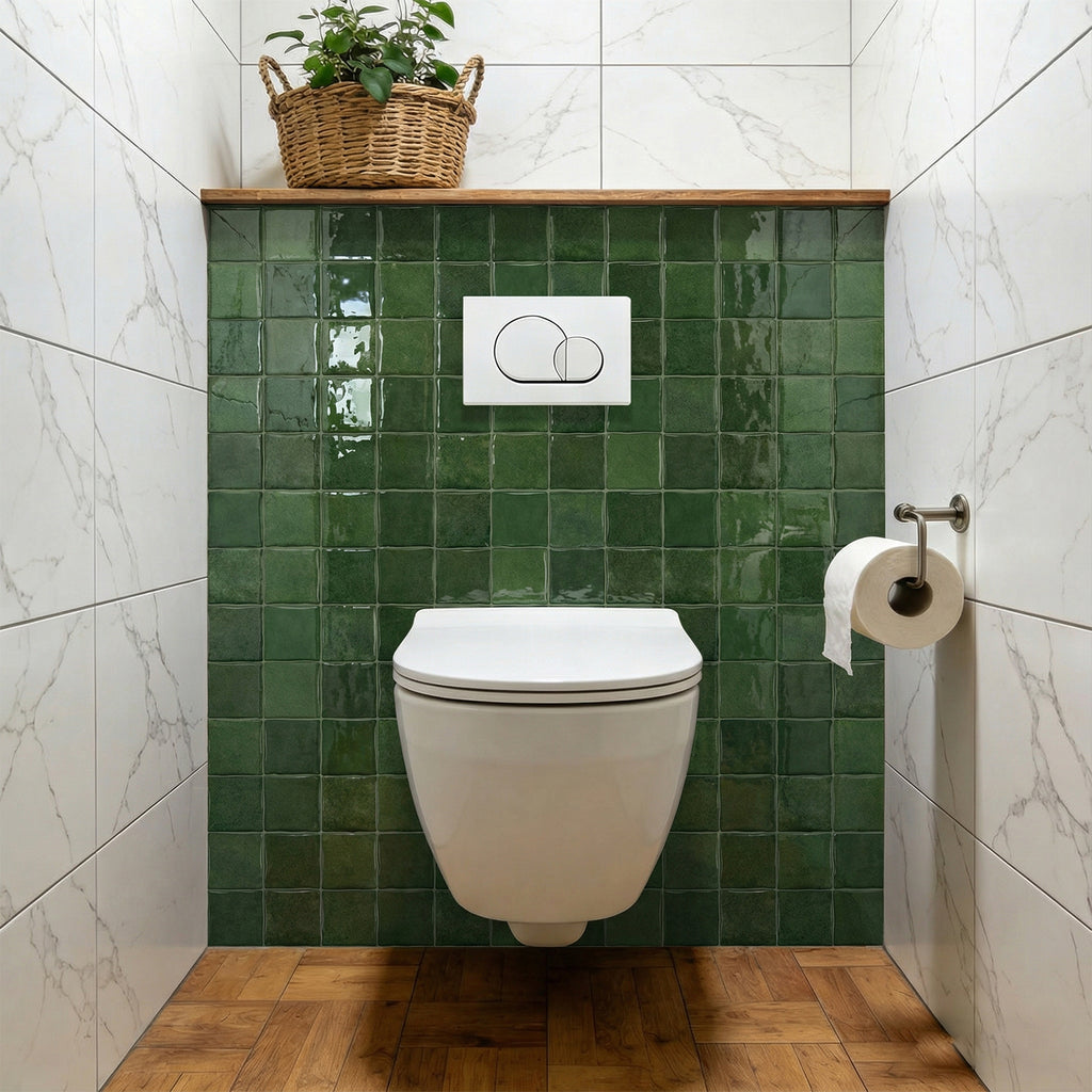 Vintage Green Square Grid Mosaic Tiles - 3D Gel Peel and Stick Splashback