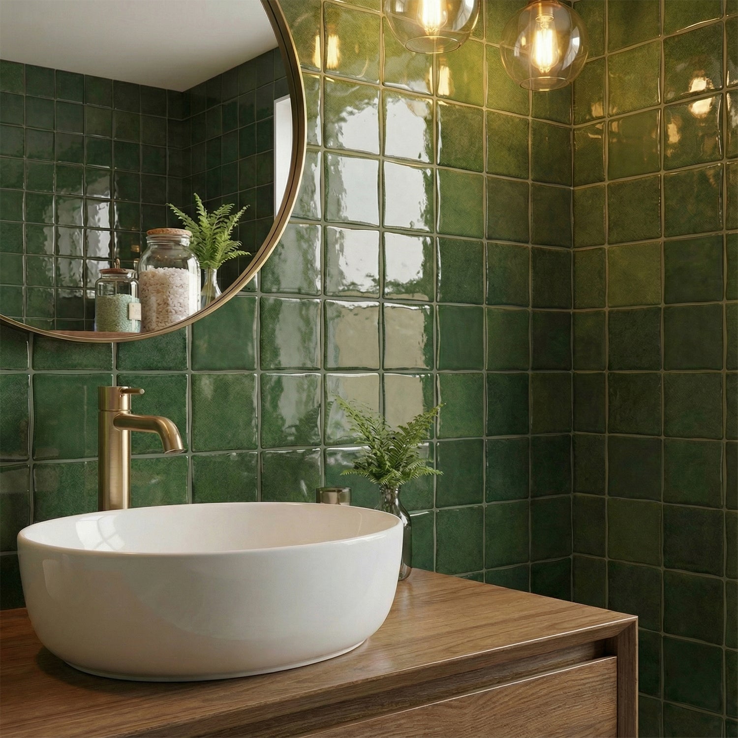 Vintage Green Square Grid Mosaic Tiles - 3D Gel Peel and Stick Splashback
