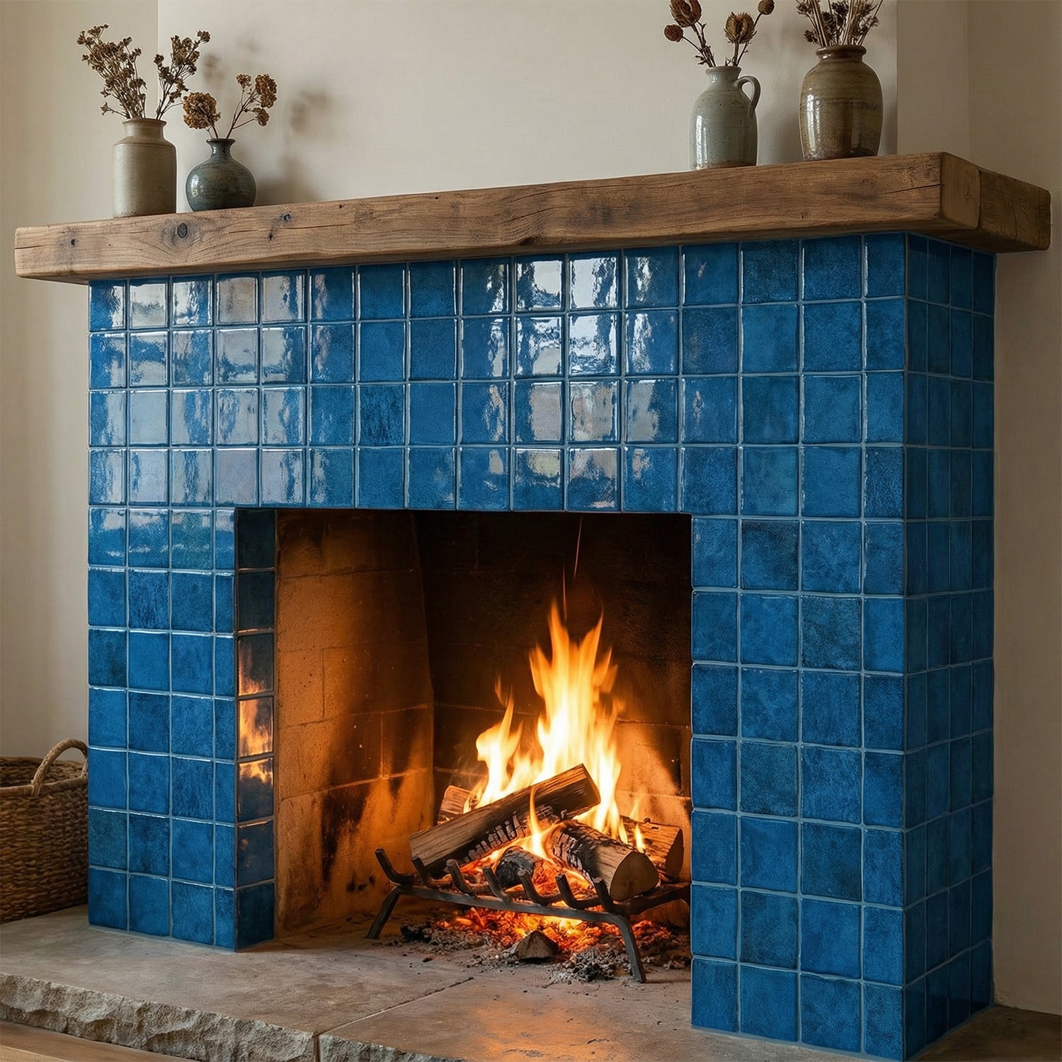 Cobalt Blue Square Grid Mosaic Tiles - 3D Gel Peel and Stick Splashback