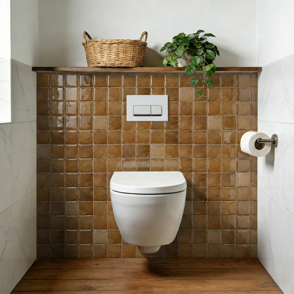 Amber Brown Square Grid Mosaic Tiles - 3D Gel Peel and Stick Splashback