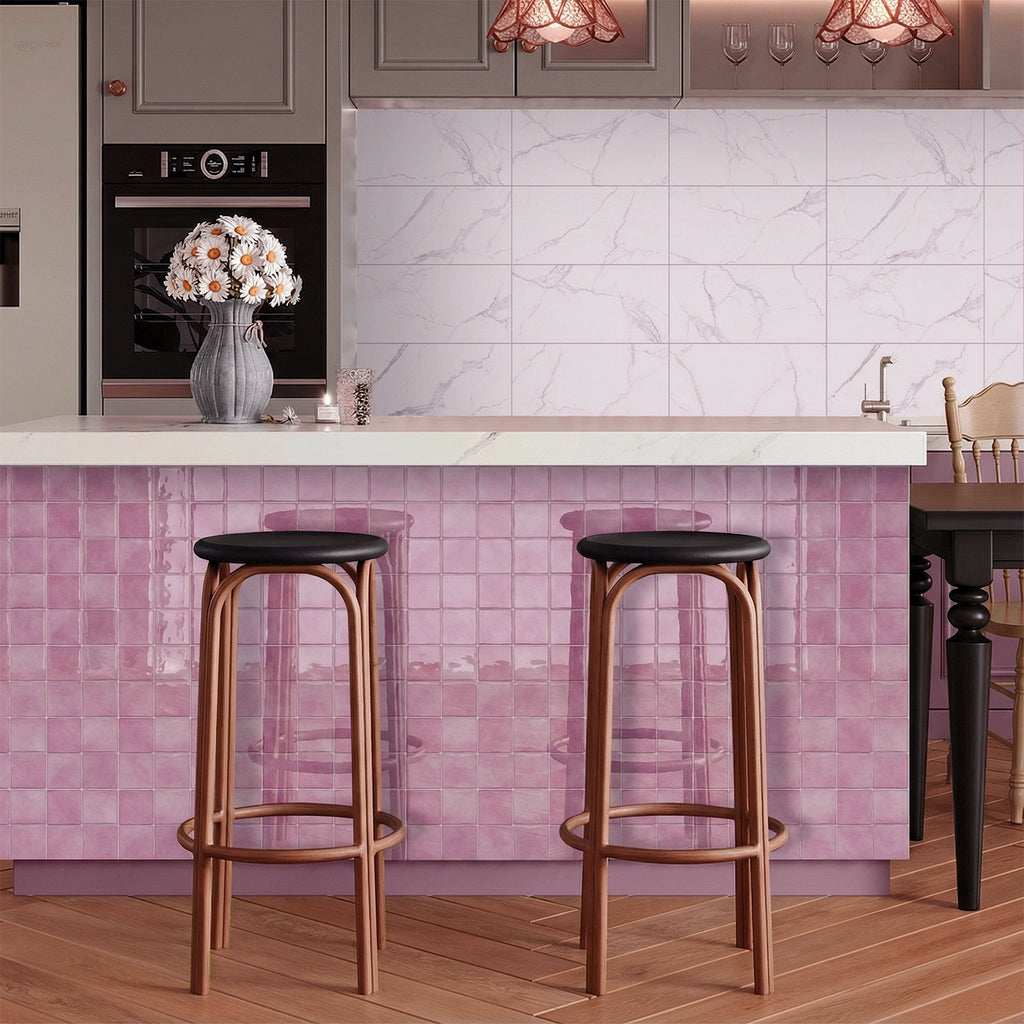 Rose Pink Square Grid Mosaic Tiles - 3D Gel Peel and Stick Splashback