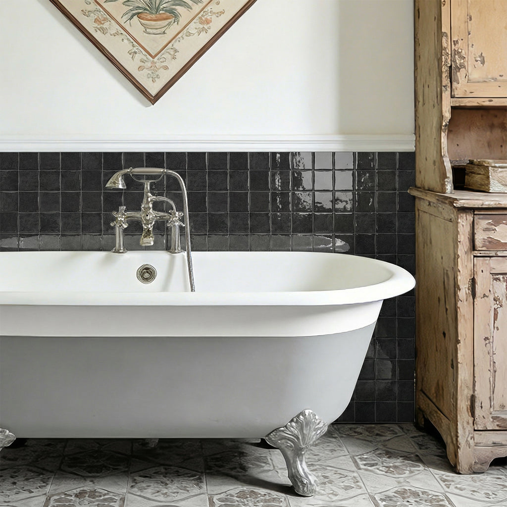 Midnight Black Square Grid Mosaic Tiles - 3D Gel Peel and Stick Splashback