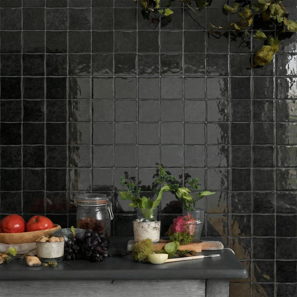 Midnight Black Square Grid Mosaic Tiles - 3D Gel Peel and Stick Splashback