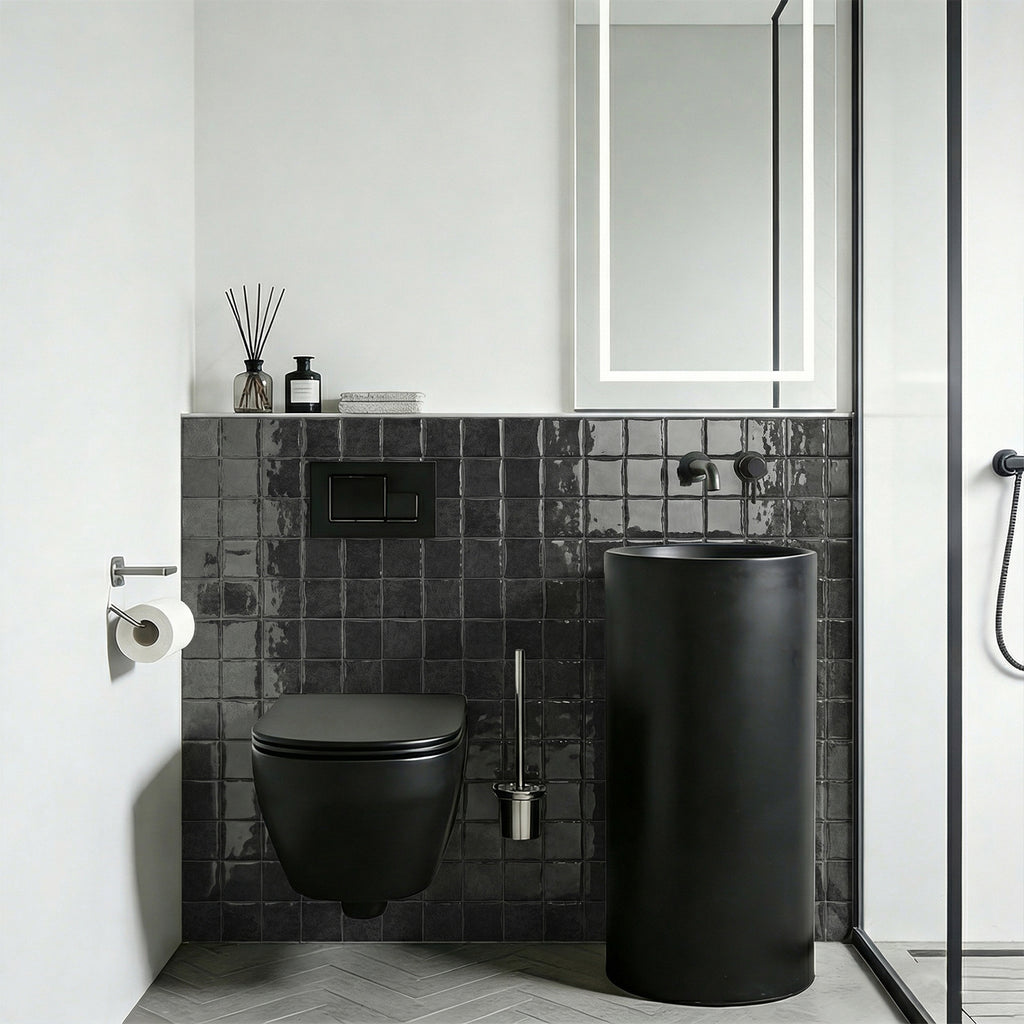 Midnight Black Square Grid Mosaic Tiles - 3D Gel Peel and Stick Splashback