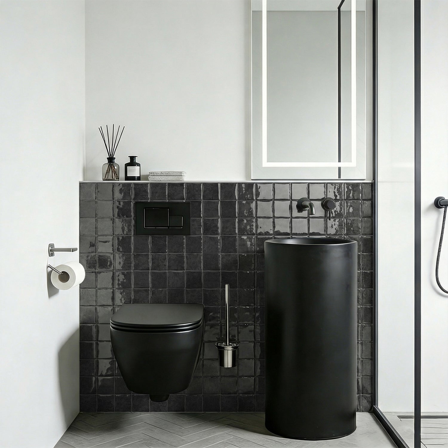 Midnight Black Square Grid Mosaic Tiles - 3D Gel Peel and Stick Splashback