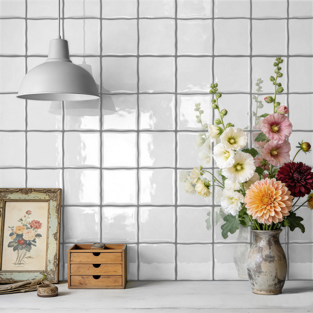 Classic White Square Grid Mosaic Tiles - 3D Gel Peel and Stick Splashback