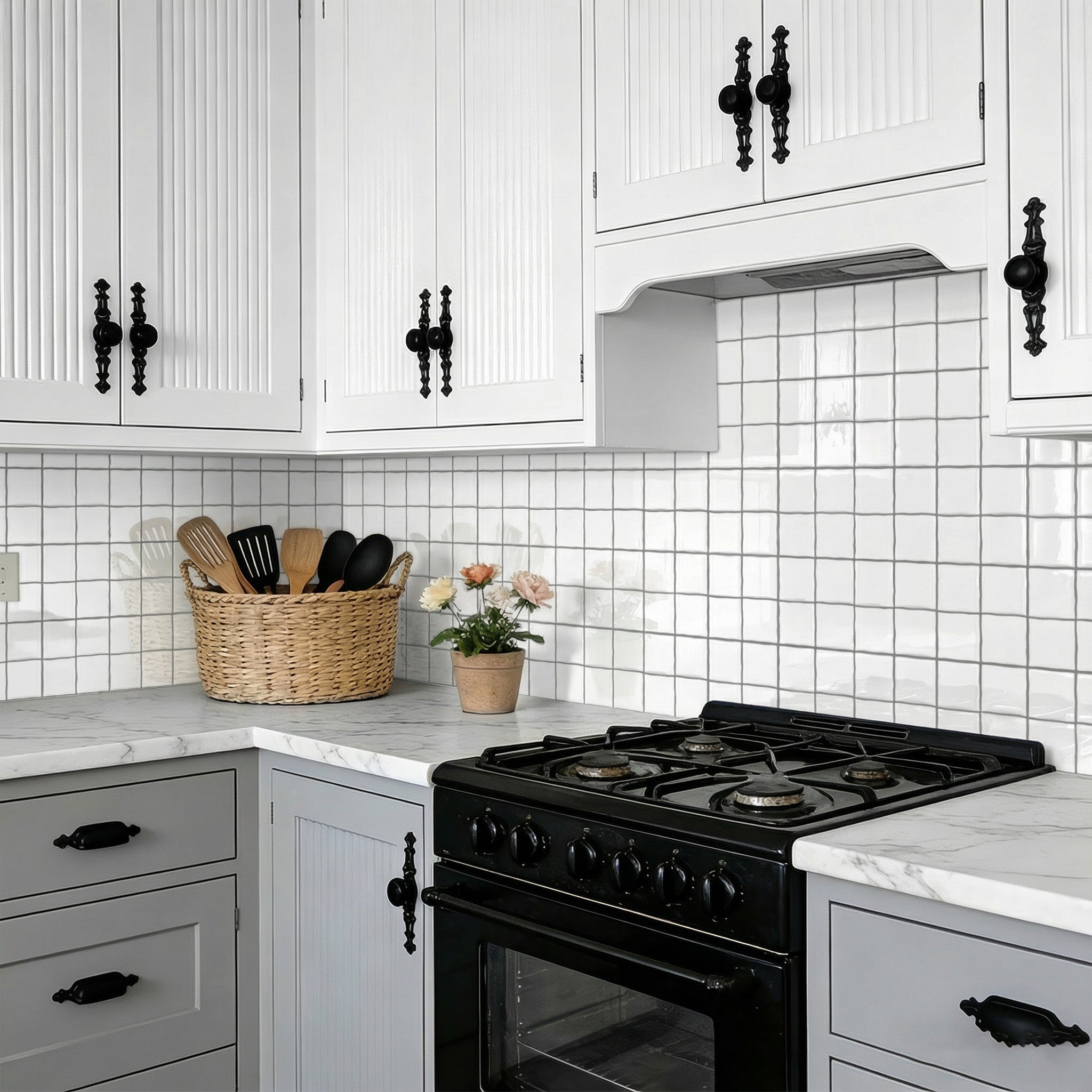 Classic White Square Grid Mosaic Tiles - 3D Gel Peel and Stick Splashback