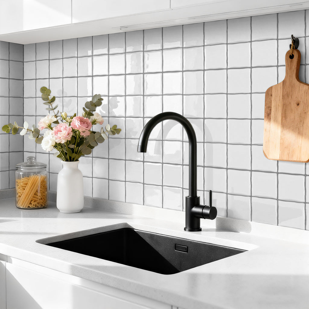 Classic White Square Grid Mosaic Tiles - 3D Gel Peel and Stick Splashback