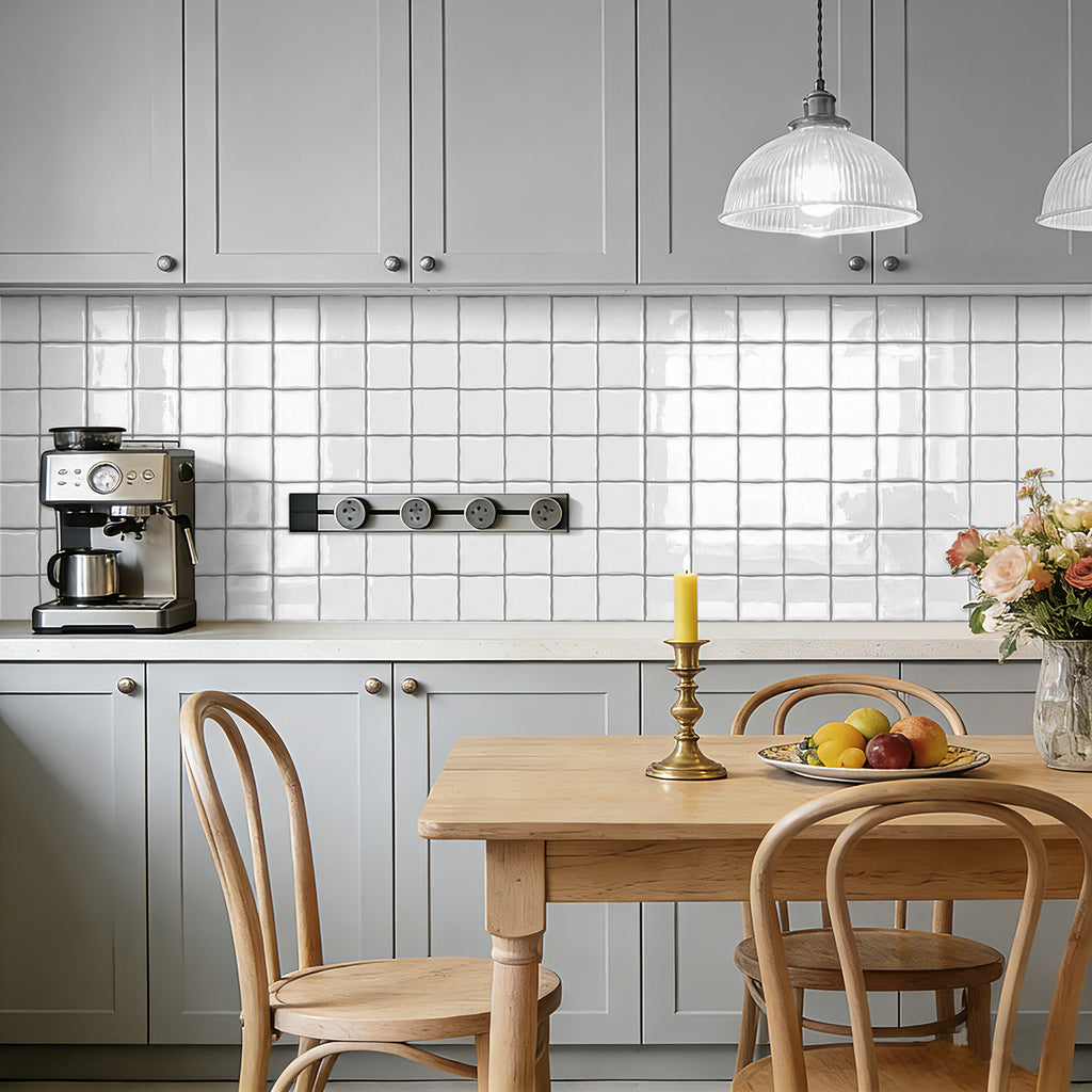 Classic White Square Grid Mosaic Tiles - 3D Gel Peel and Stick Splashback