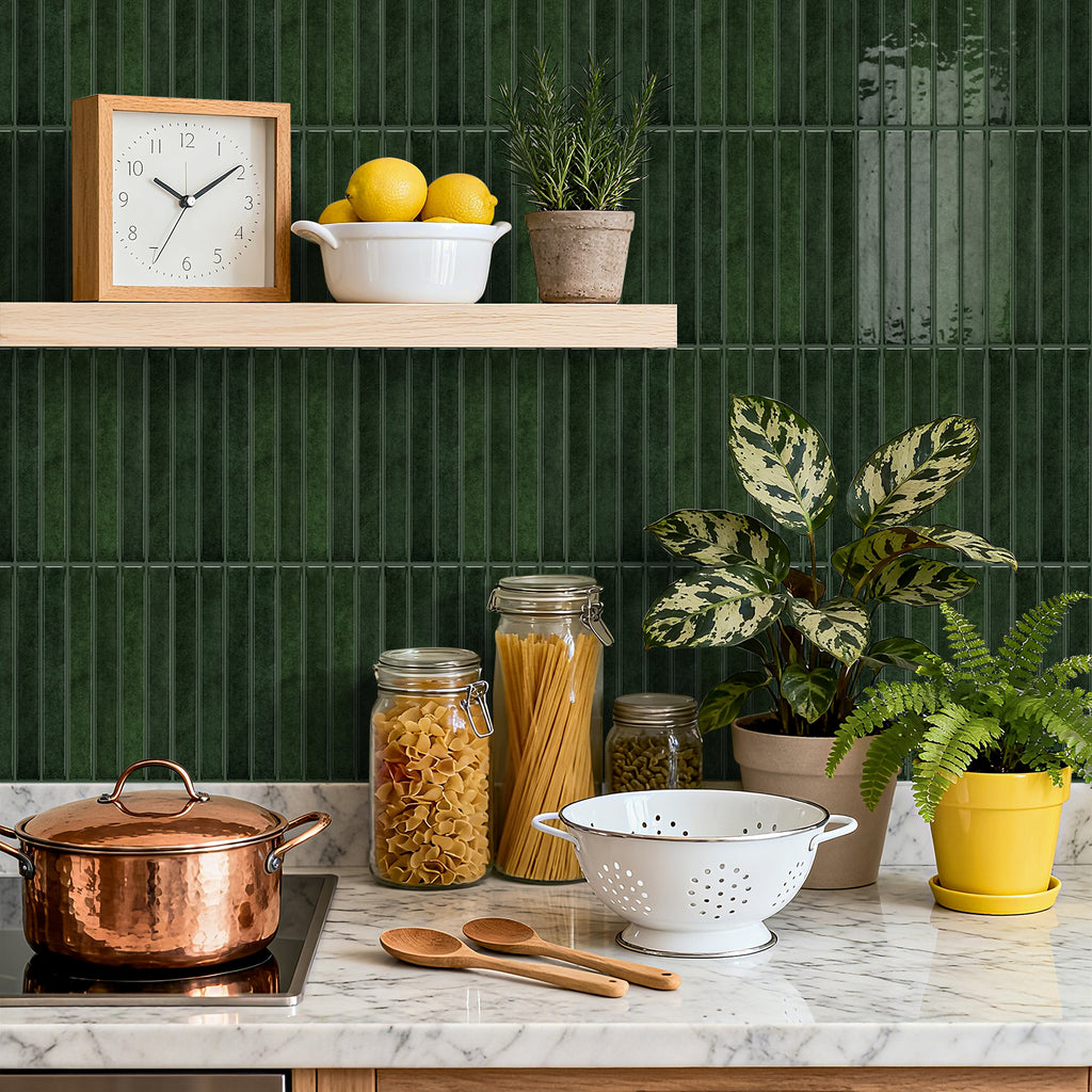 Vertical Kit Kat Tiles - Grass Green - Trending 3D Gel Splashback