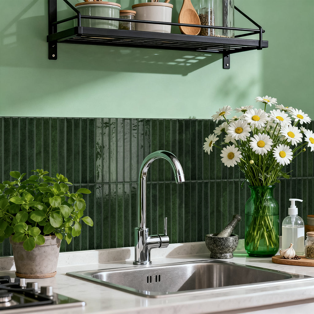Vertical Kit Kat Tiles - Grass Green - Trending 3D Gel Splashback