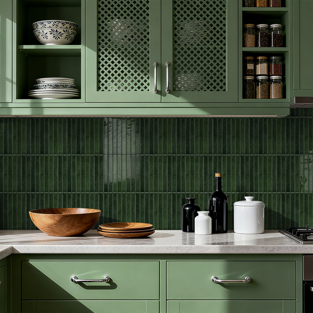 Vertical Kit Kat Tiles - Grass Green - Trending 3D Gel Splashback