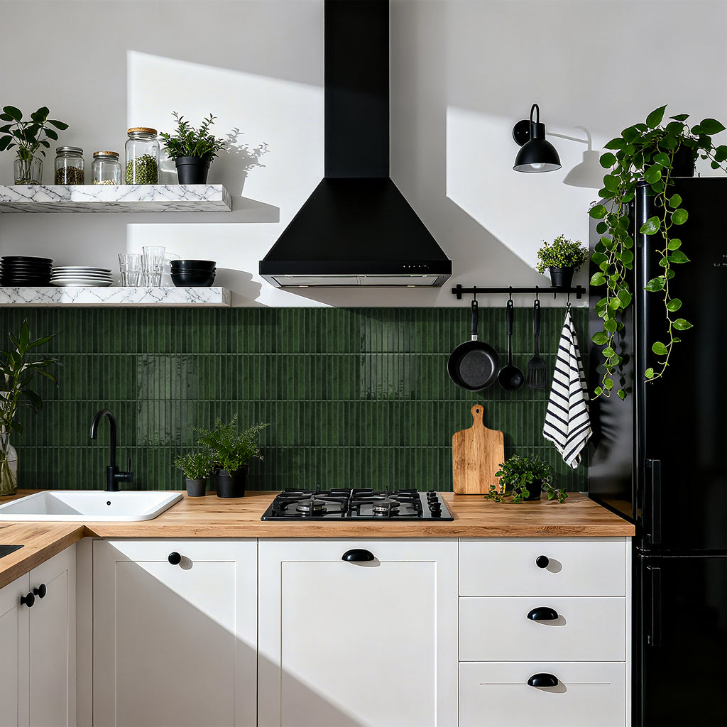 Vertical Kit Kat Tiles - Grass Green - Trending 3D Gel Splashback