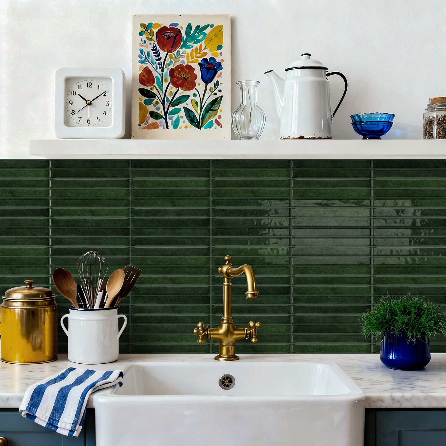 Vertical Kit Kat Tiles - Grass Green - Trending 3D Gel Splashback
