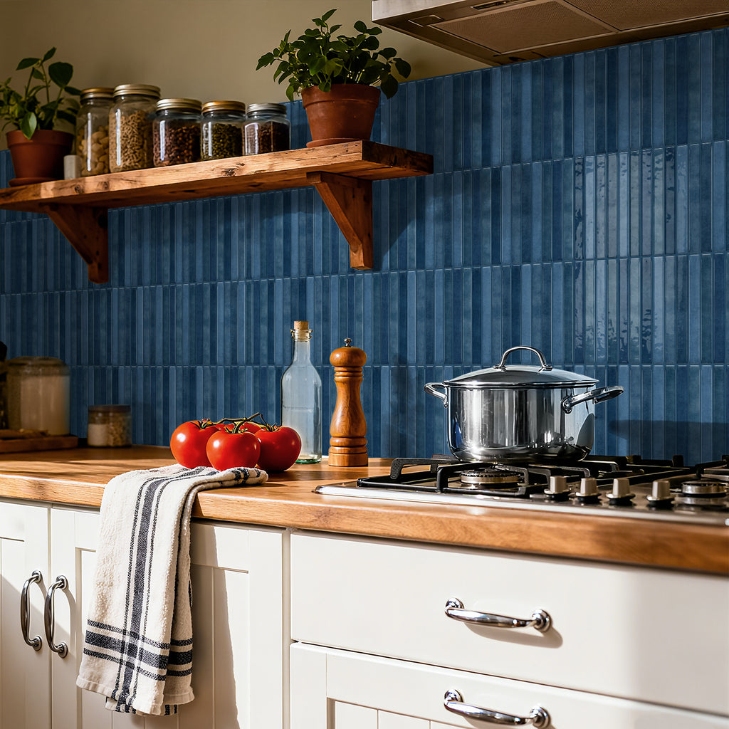 Vertical Kit Kat Tiles - Navy Blue - Trending 3D Gel Splashback