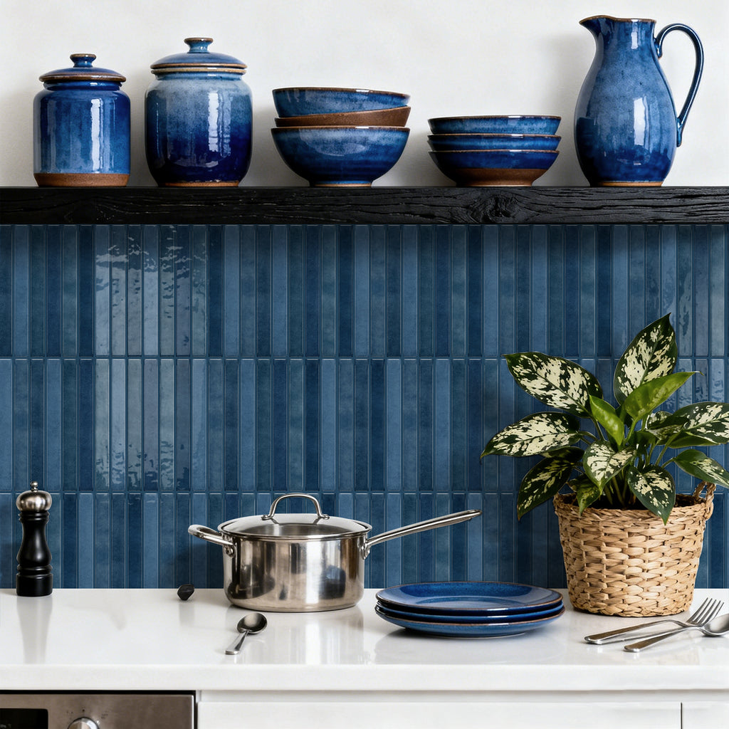 Vertical Kit Kat Tiles - Navy Blue - Trending 3D Gel Splashback