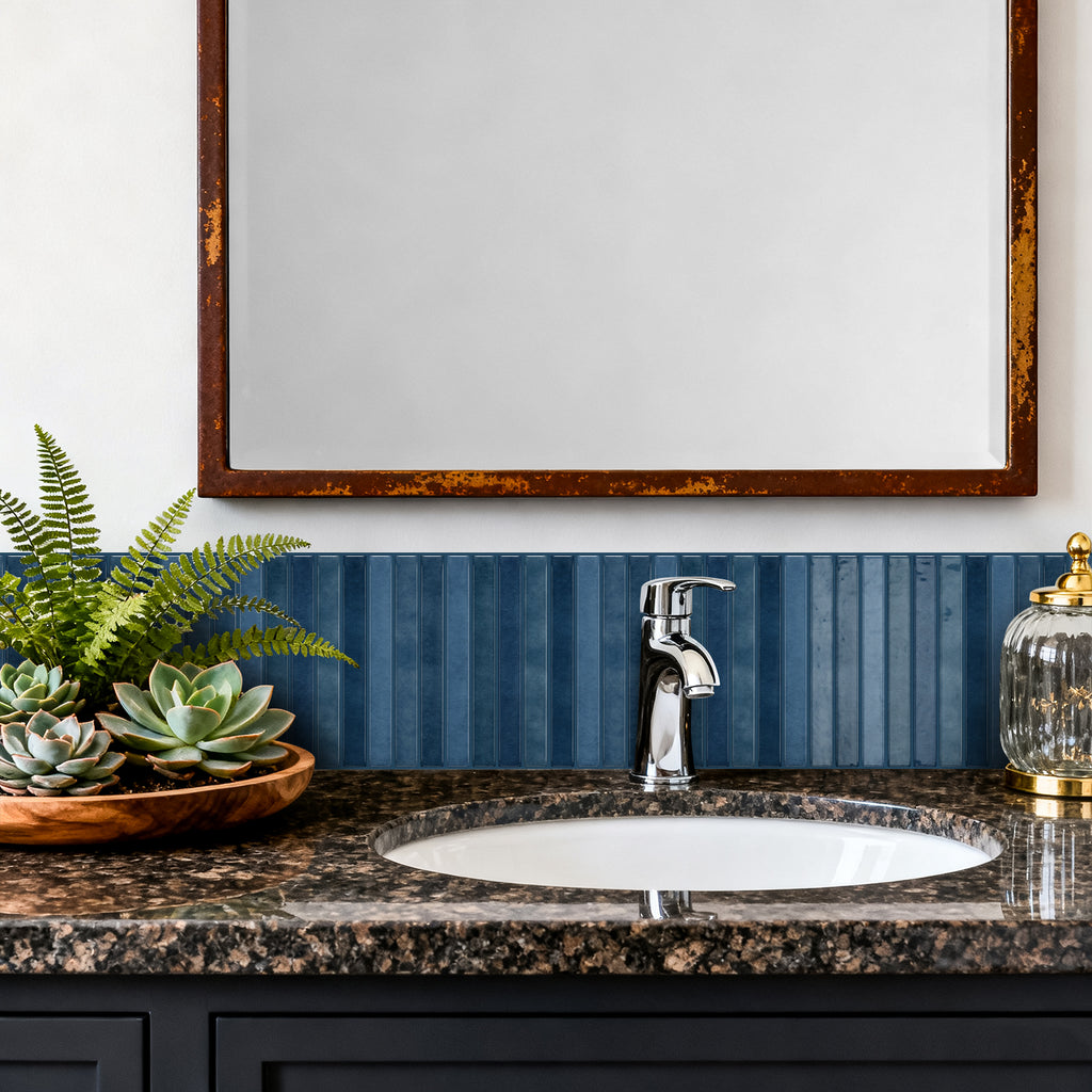 Vertical Kit Kat Tiles - Navy Blue - Trending 3D Gel Splashback