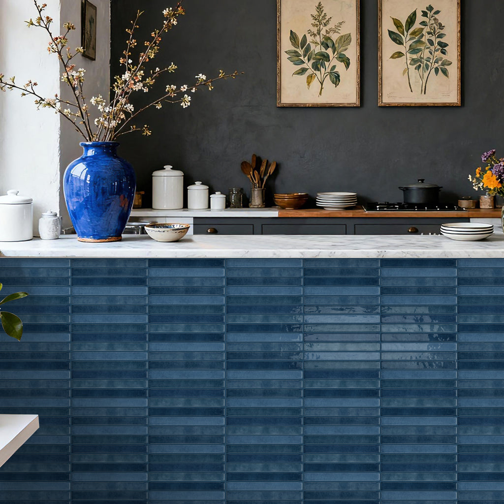 Vertical Kit Kat Tiles - Navy Blue - Trending 3D Gel Splashback