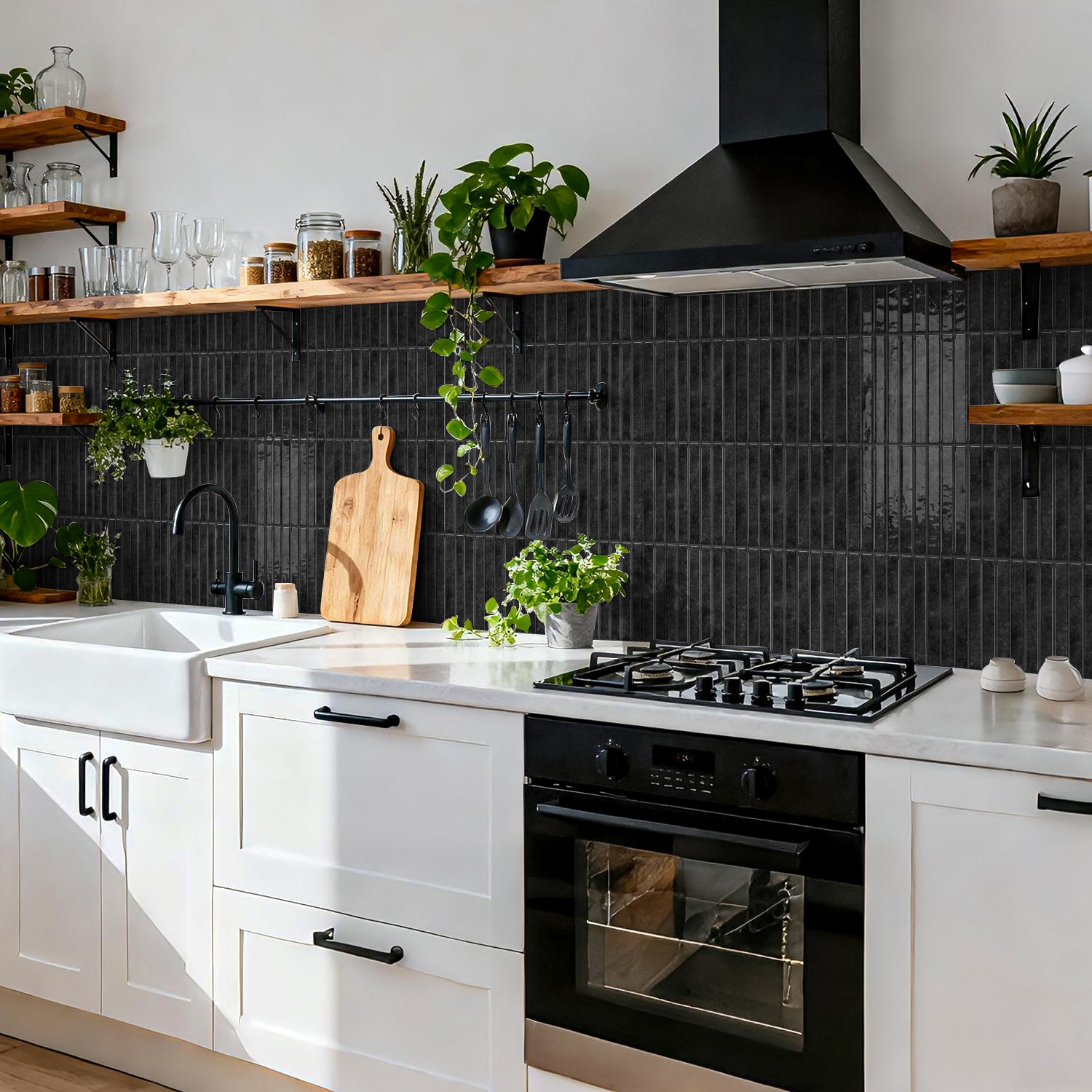 Vertical Kit Kat Tiles - Black - Trending 3D Gel Splashback