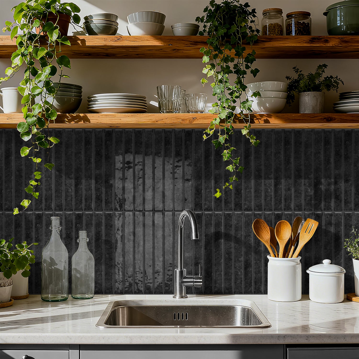 Vertical Kit Kat Tiles - Black - Trending 3D Gel Splashback