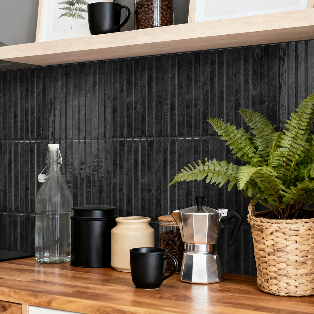 Vertical Kit Kat Tiles - Black - Trending 3D Gel Splashback
