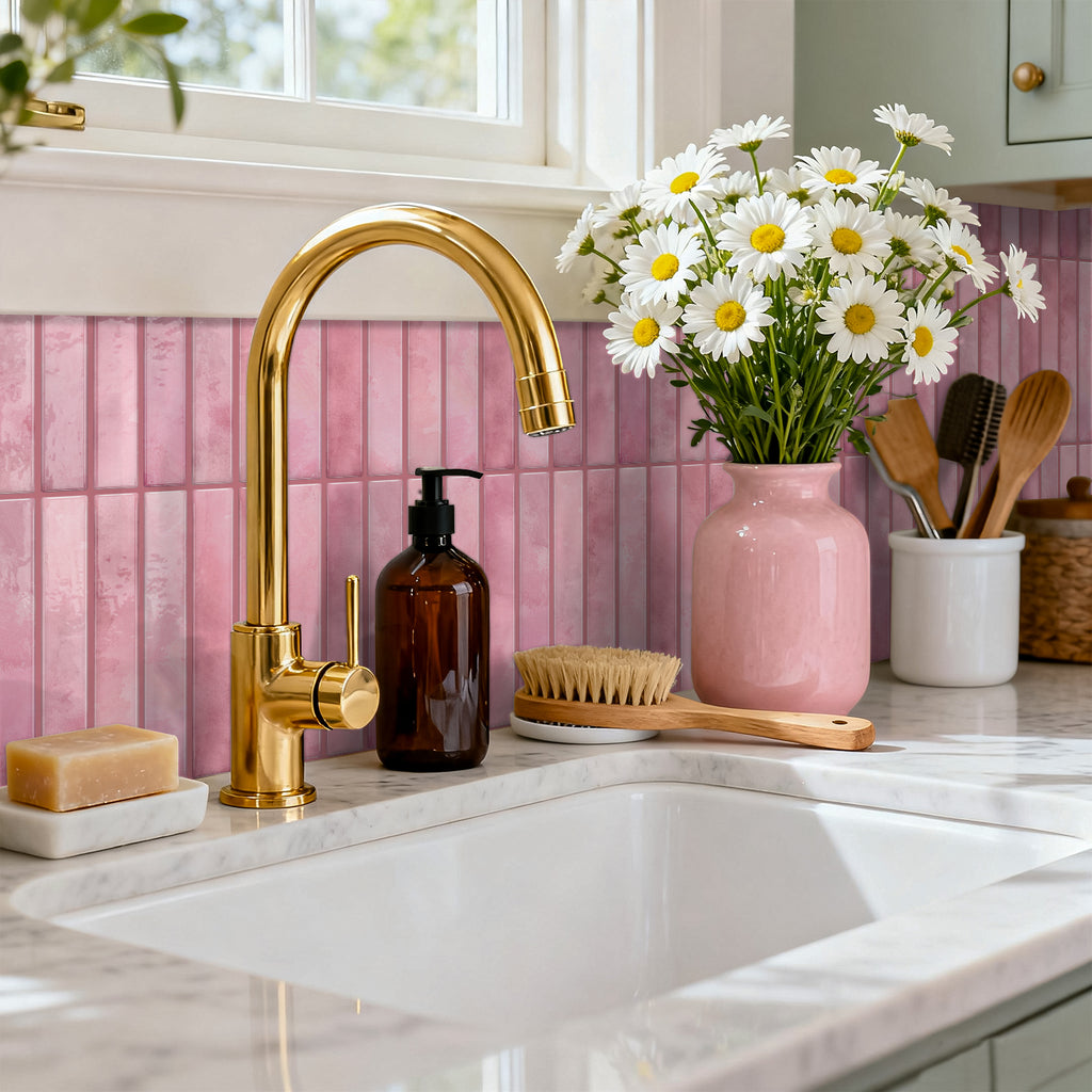 Vertical Kit Kat Tiles - Pink - Trending 3D Gel Splashback