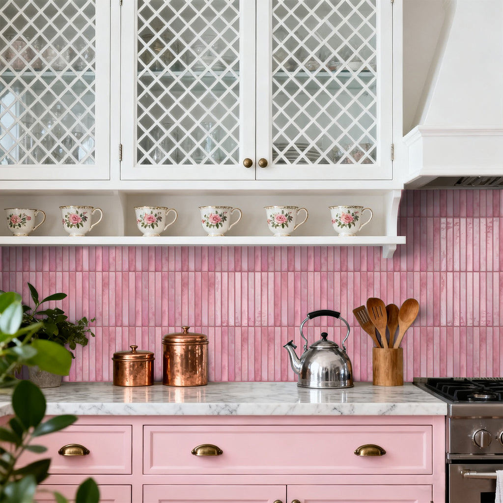 Vertical Kit Kat Tiles - Pink - Trending 3D Gel Splashback