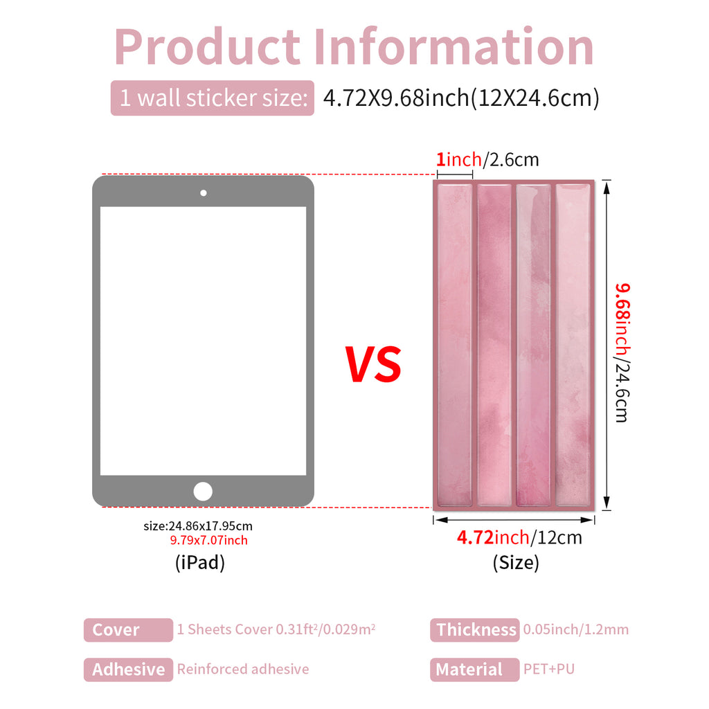 Vertical Kit Kat Tiles - Pink - Trending 3D Gel Splashback