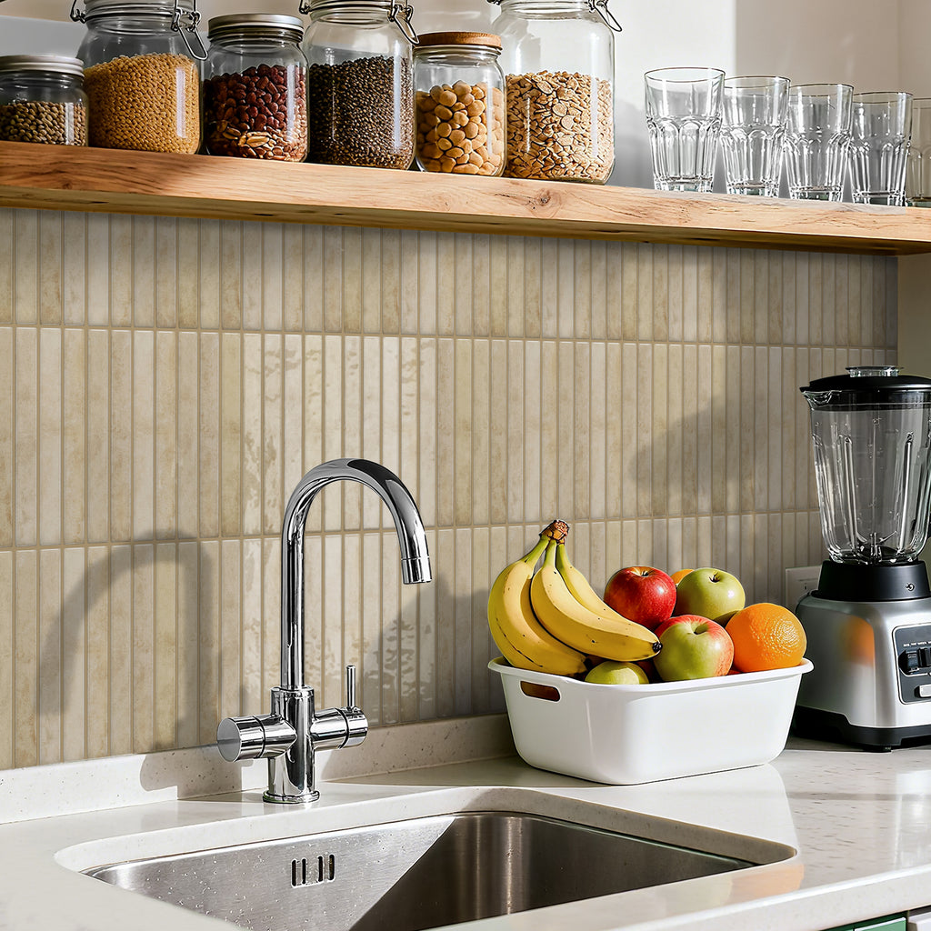 Vertical Kit Kat Tiles - Beige - Trending 3D Gel Splashback