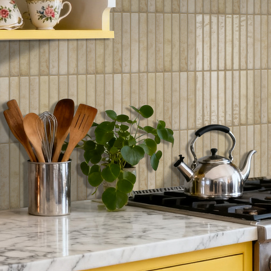 Vertical Kit Kat Tiles - Beige - Trending 3D Gel Splashback