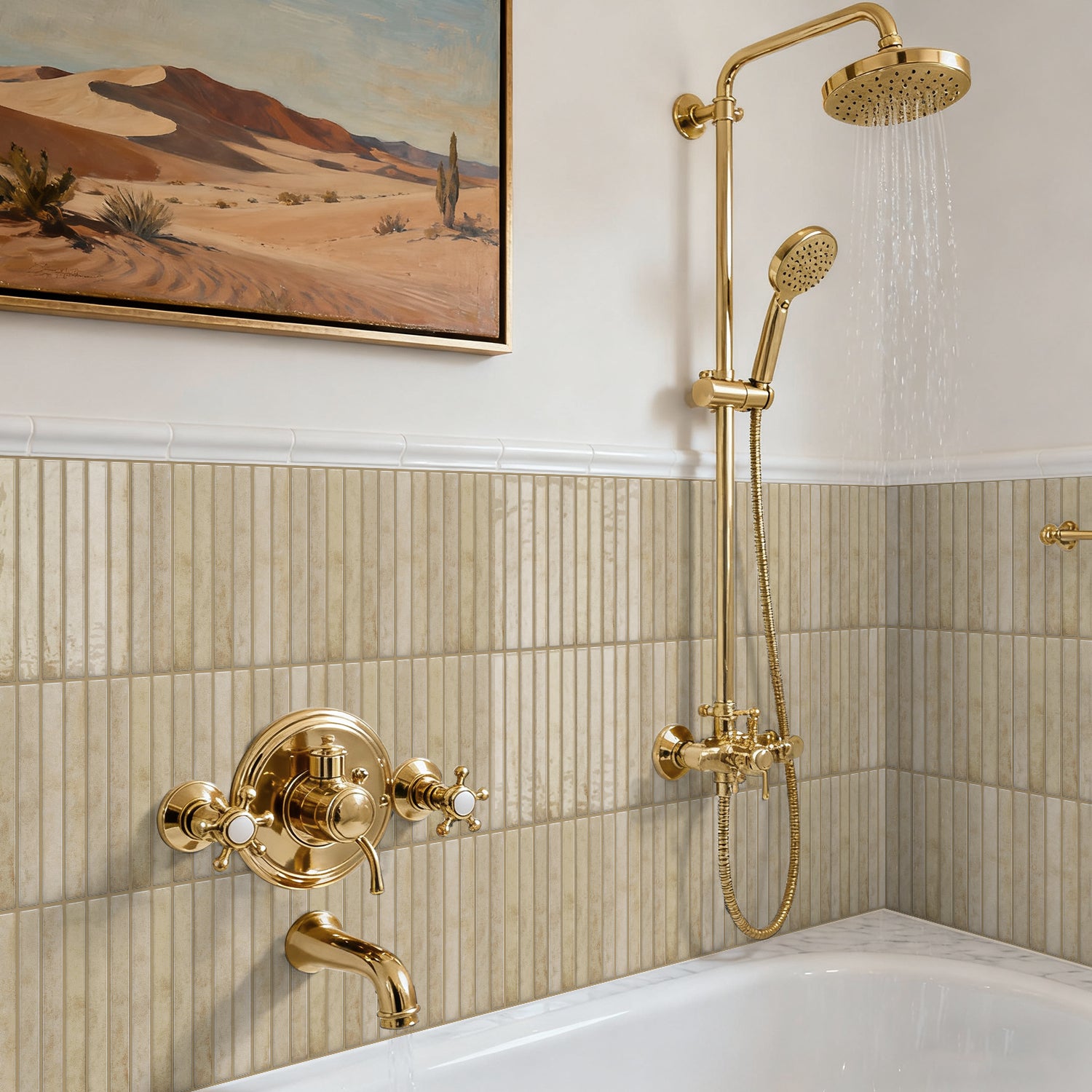 Vertical Kit Kat Tiles - Beige - Trending 3D Gel Splashback