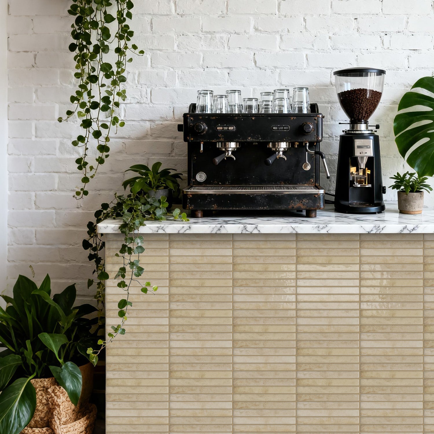 Vertical Kit Kat Tiles - Beige - Trending 3D Gel Splashback