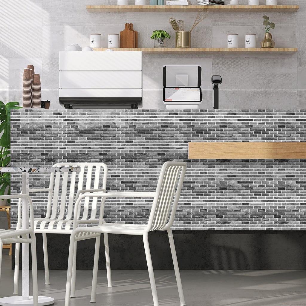 Linear Strip Mosaic Tiles - Gray & Black Mix - 3D Textured Gel Stickers for Bathroom