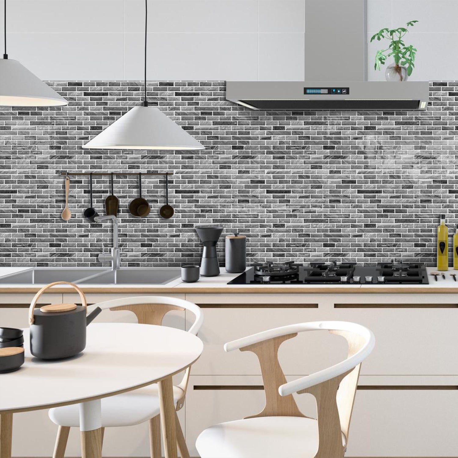 Linear Strip Mosaic Tiles - Gray & Black Mix - 3D Textured Gel Stickers for Bathroom