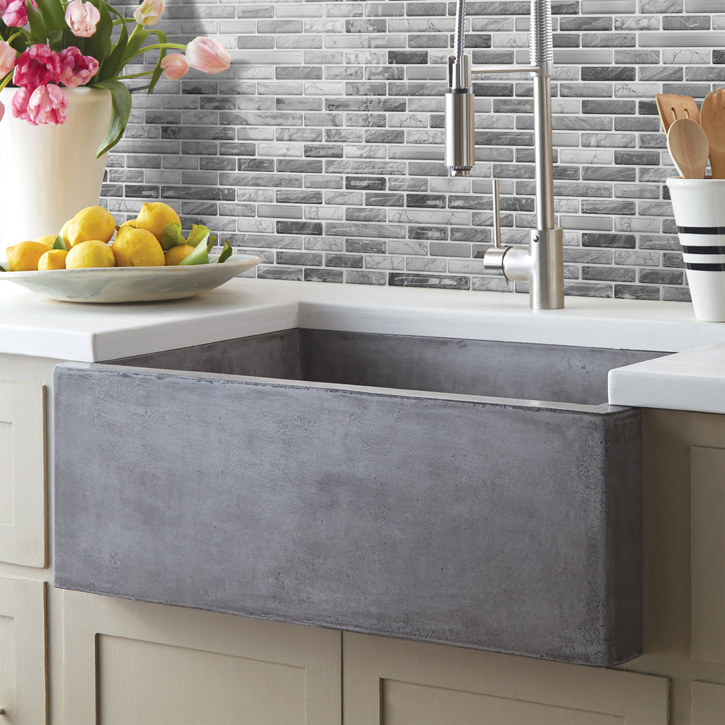 Linear Strip Mosaic Tiles - Gray & White Mix - 3D Textured Gel Stickers for Bathroom