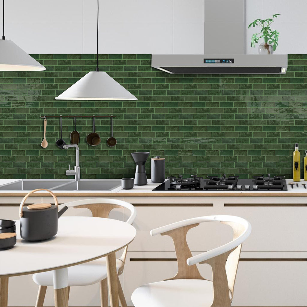 High Gloss 3D Metro Tiles - Vintage Green - Self Adhesive Bathroom & Kitchen Splashback