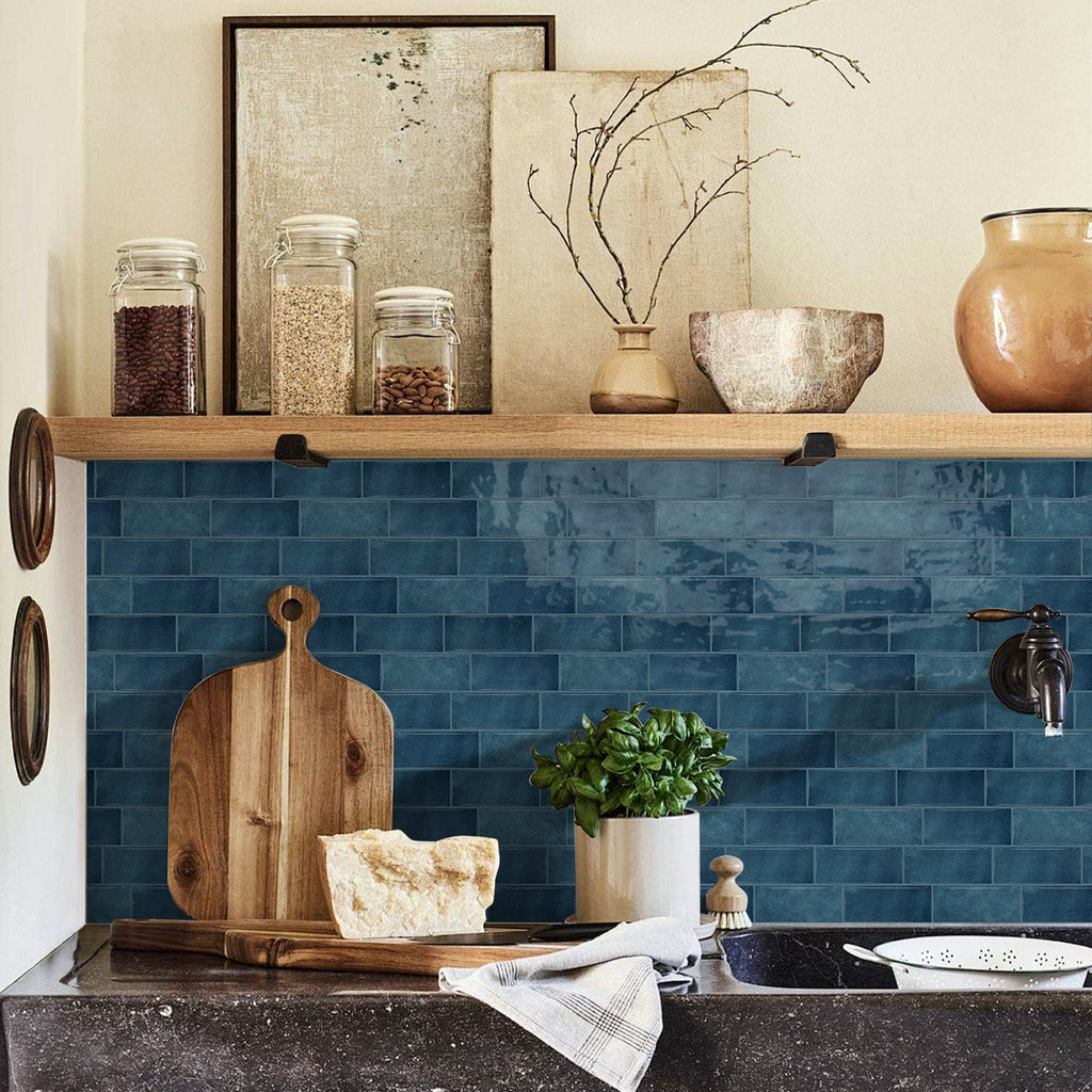 High Gloss 3D Metro Tiles - Navy Blue - Self Adhesive Bathroom & Splashback